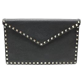 Valentino Pochette busta in vitello nero stampato con borchie dorate Rockstud
