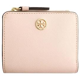 Pink Saffiano Gold-Plated Wallet - Tory Burch