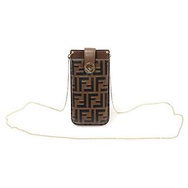 Fendi Pouch per smartphone in pelle di vitello marrone con logo FF, borsa a tracolla