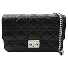 Mini borsa a tracolla in agnello nero Cannage argento - Dior