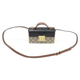 Gucci Mini-Top-Handle GG Supreme aus schwarzem Canvas mit Leder-Schloss
