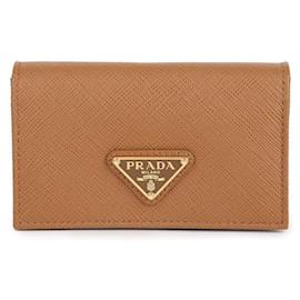 Tarjetero de cuero Saffiano con logo en triángulo - Prada