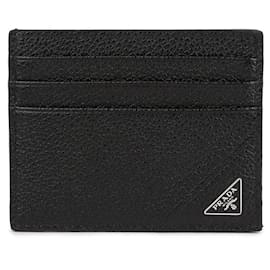 Prada Tarjetero de piel de ternera granulada con logo triangular