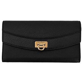 Portafoglio lungo in pelle con chiusura Gancini per donna Salvatore Ferragamo Nero Oro