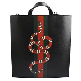 Gucci Borsa tote e a spalla in pelle nera con tripla striscia di serpente re