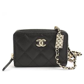 Chanel Serie de collares porta tarjetas Zippy en Caviar Negro