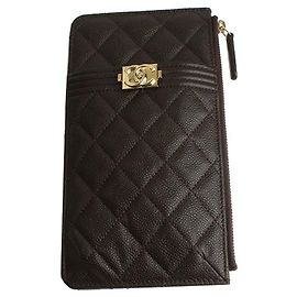 Chanel Boy Caviar Deep Brown Gold Plated Card Holder Series