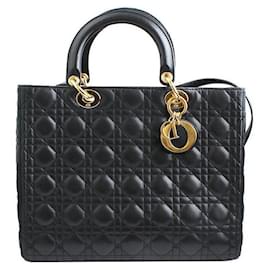Dior Grande tote e borsa a spalla in pelle di agnello nero Cannage Lady Gold