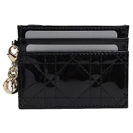 Dior Kartenhalter aus Lackleder mit silbernem Logo-Anhänger
