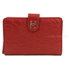 Chanel Serie di Portafogli Camelia in Pelle di Agnello Rossa