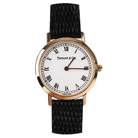 Tiffany & Co Klassisch Rund Gelbgold Weißes Leder Schwarz