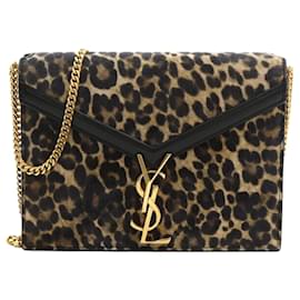 Saint Laurent Borsa a spalla con catena Leopard Cassandra Gold