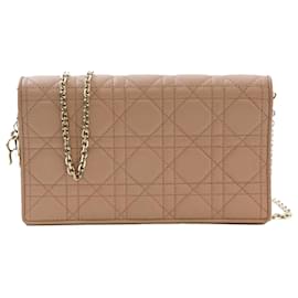 Borsa a tracolla Lady Dior Cannage WOC Beige Rosa