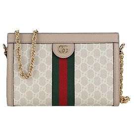 Gucci Borsa a spalla piccola Ophidia GG Supreme in tela beige e bianca