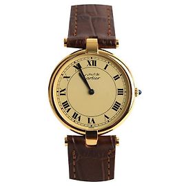 Fivela redonda Must de Cartier em couro marrom, mostrador original