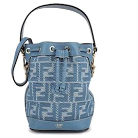 Fendi Mini borsa in denim FF jacquard blu