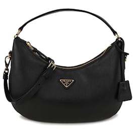 Borsa hobo in pelle con logo triangolare - Prada