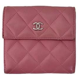 Chanel Cartera de flap de cordero con logo CC clásico - Rosa