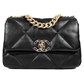 Chanel Borsa a soffietto da donna in pelle di agnello, borsa media, oro e nero