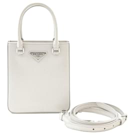 Borsa tote in smalto spazzolato bianca a tracolla - Prada