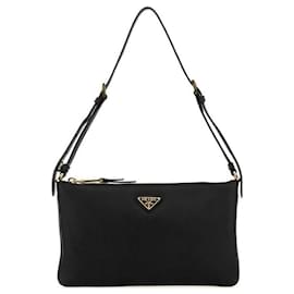 Borsa a spalla in pelle nera con stampa: - Prada