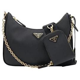 Prada Borsa a Spalla Logo Triangolo Riedizione Nera NZV