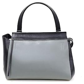 Céline Grande borsa tote in pelle di vitello bicolore verde smeraldo nero con bordo argento
