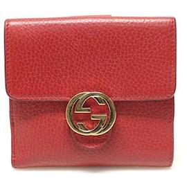 Billetera con solapa en cuero rojo con logo entrelazado - Gucci