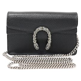 Gucci Borsa a tracolla super mini Dionysus in pelle nera con cristalli