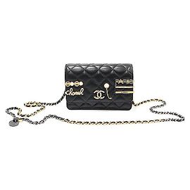 Chanel Mini borsa a spalla WOC con catena e logo CC in pelle di agnello nero - Serie Coco