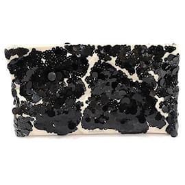 Prada Clutch in satin beige con fiori in paillettes nere