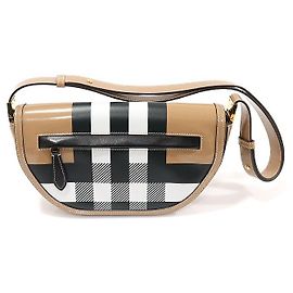 Burberry Borsa a spalla Olympia Small in pelle di vitello cammello a quadri