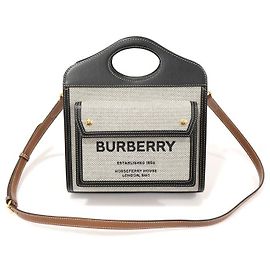 Burberry Bolso Mini Tote de Lona Bicolor en Cuero Negro Triton