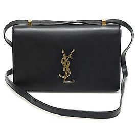 Saint Laurent Pequeño bolso de hombro de piel de ternera lisa negra con monograma dorado Dylan y solapa tipo acordeón