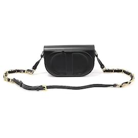 Bolso de hombro de piel de ternera negra con cadena Versace y correa de firma dorada CD - Dior