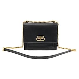 Balenciaga Borsa a spalla piccola in pelle di vitello nera con catena dorata