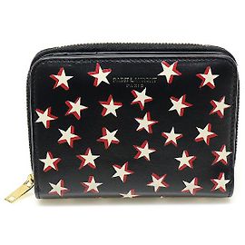 Saint Laurent Portafoglio compatto con zip in pelle nera con stampa di stelle