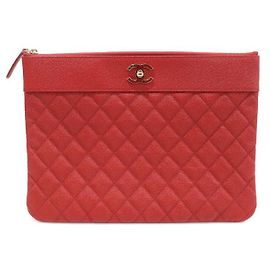 Chanel Clutch Medio Classico Oro Caviale Rosso