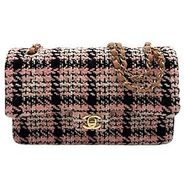 Chanel Borsa a tracolla in tweed classico medio interno chip oro