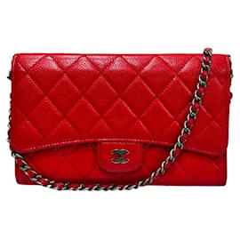 Chanel Borsa a spalla donna Caviar Flap WOC in acciaio antico rosso