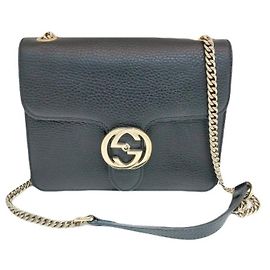 Gucci Interlocking GG Small Chain Bag Black Leather Gold Shoulder Bag Crossbody