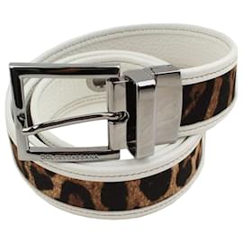 White Leopard Pattern Silver Buckle Belt - Dolce & Gabbana