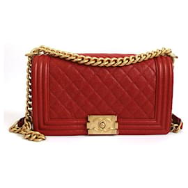 Chanel Borsa a tracolla media in caviale rosso e dorato - Serie