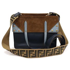 Fendi Reguläre Tote aus Kalbsleder-Suede in Mitternachtsblau FLIP