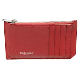 Saint Laurent Funda para tarjetas con cremallera Pragmang roja
