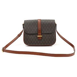 Saint Laurent Borsa a spalla in tela monogramma marrone, pelle marrone e dettagli dorati