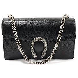 Gucci Borsa a spalla piccola in pelle nera con cristalli Dionysus