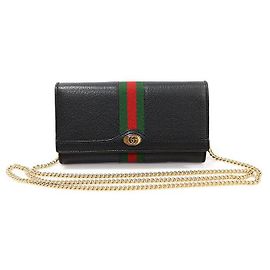 Gucci Schultertasche Ophidia WOC aus schwarzem Leder mit emailliertem GG-Logo und Kette