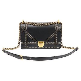 Borsa a spalla media AMA Diorama in agnello nero con catena dorata