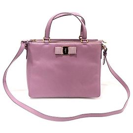 Salvatore Ferragamo Borsa Tracy Saffiano Viola con Fiocco e Barra Dorata